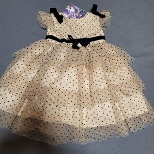 Blueberi Boulevard Baby Girls 12M Beige Black Gold Dot Tulle tiered dress new